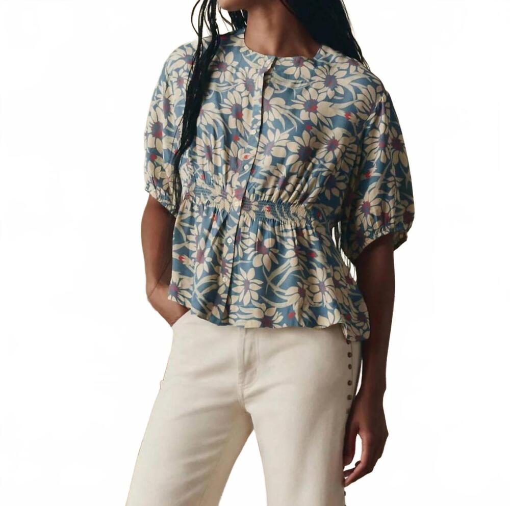 NEW THE GREAT. hayflower voluminous sleeves top in blue scattered bloom